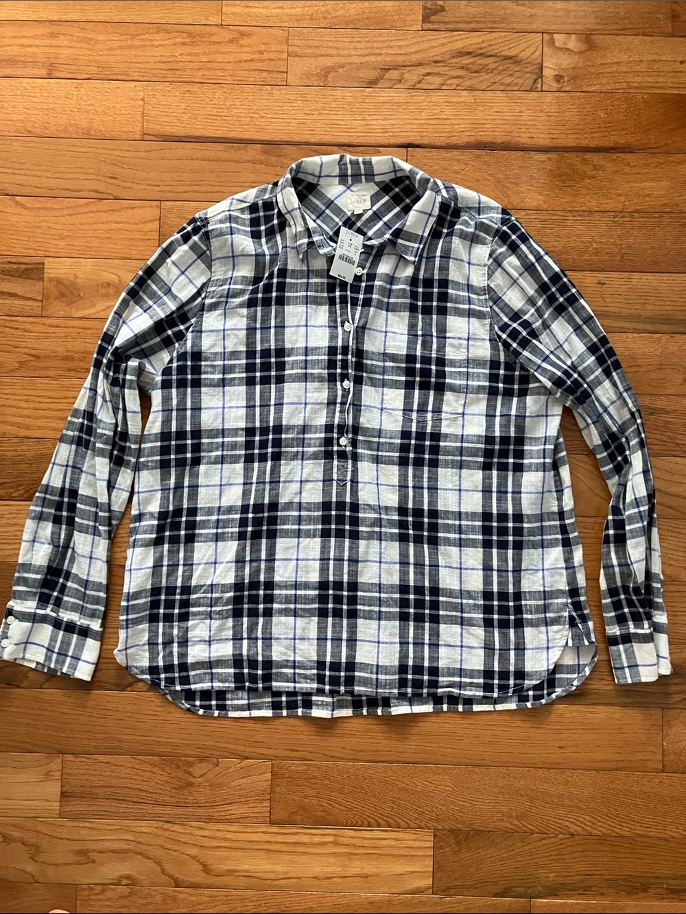 NWT J. Crew Factory Women’s Navy and Off White Cotton Perfect Shirt - XL